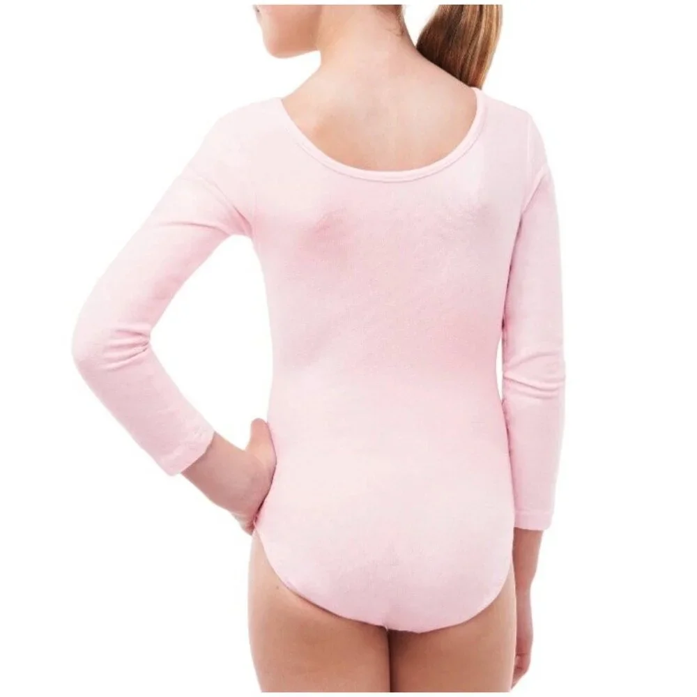 Danskin Childs Long Sleeve Leotard Petal Pink Scoop Neck Bodysuit Class Large